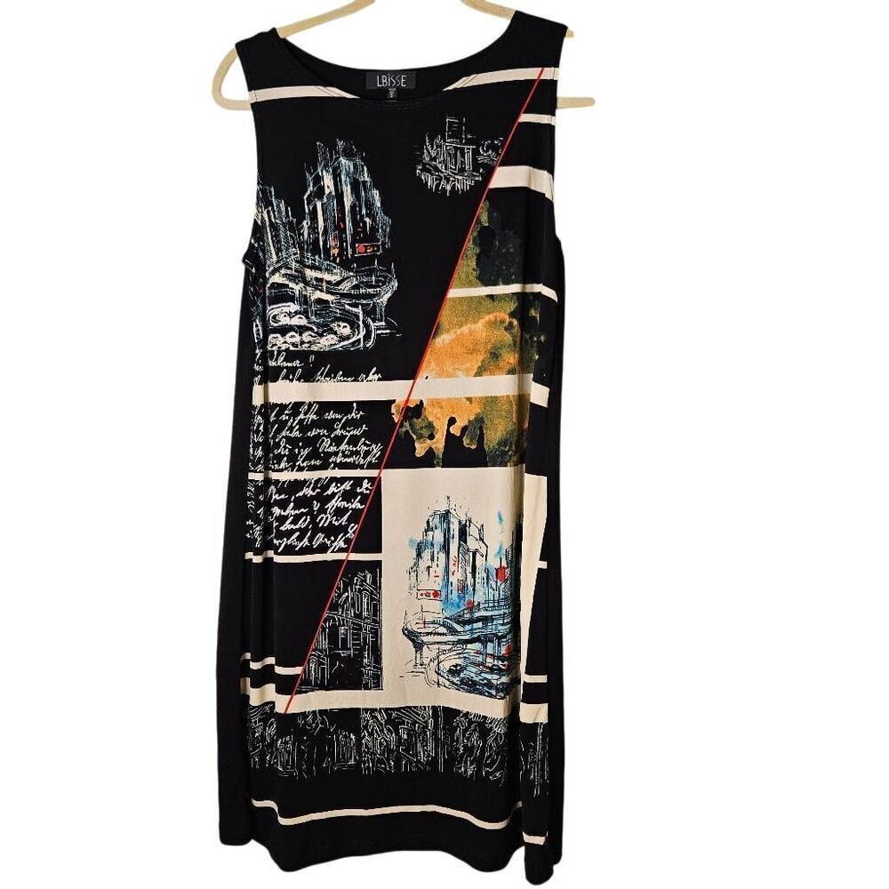 LBisse tank dress with a city scape print. S.